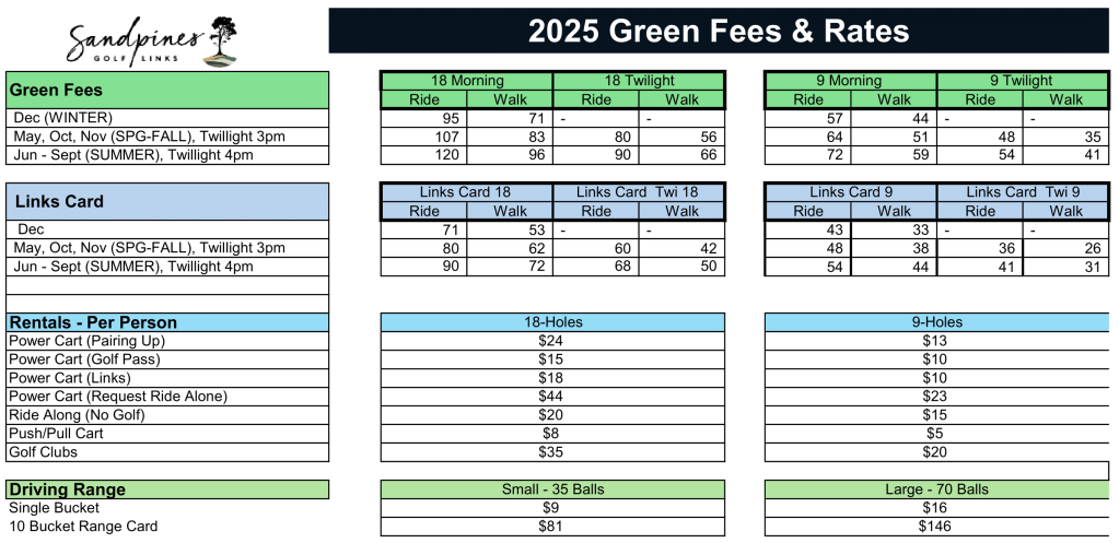 Sand Pines Green Fees and Rates